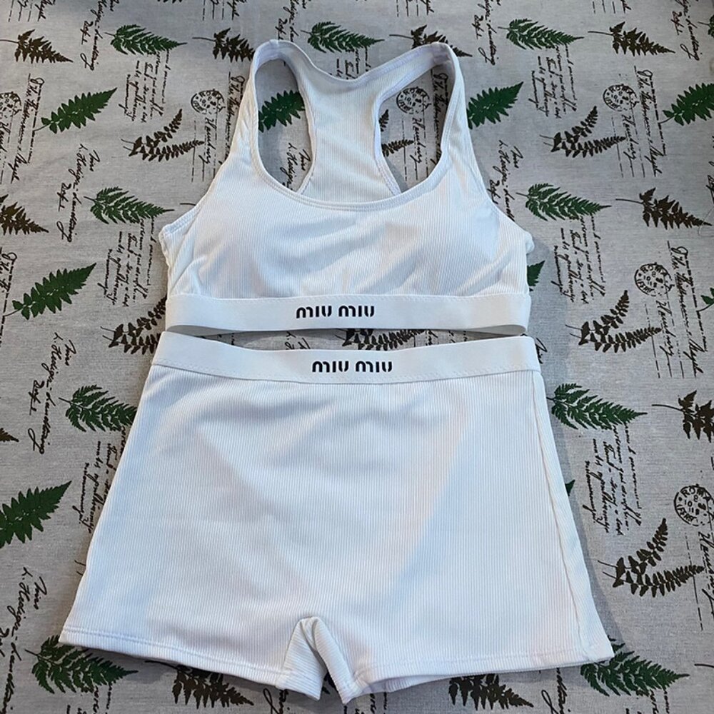 Miu Miu White Ribbed Sport Set